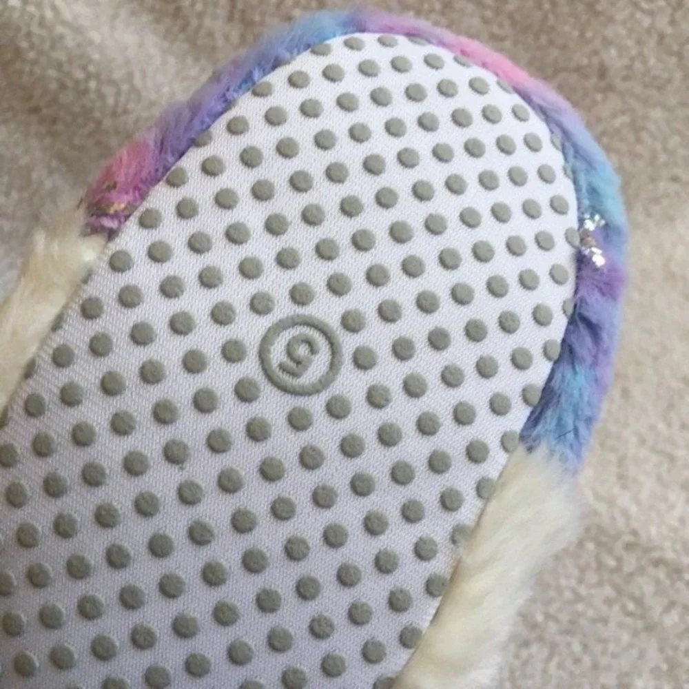 Wonder Nation Unicorn Slippers Toddler Girls Size 3‎ Pink NWT Faux Fur Glitter